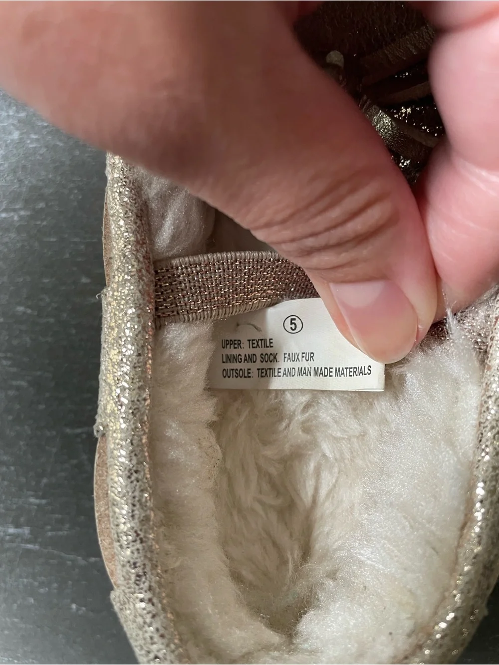 Cat & Jack Shimmery Gold Toddler Moccasin Slippers with Sherpa Lining